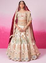 Pure Silk Cream Bridal Wear Sequins Work Lehenga Choli